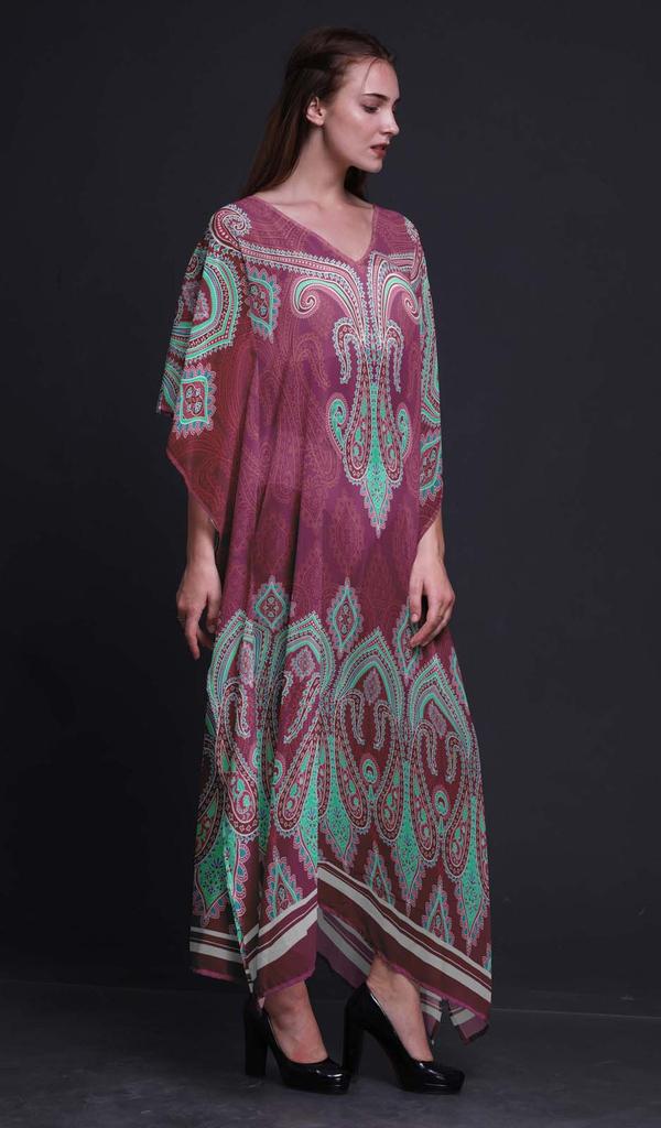 Phagun Floral & Paisley Long Caftan Maxi Dress Beach Swimwear Cover up Womens