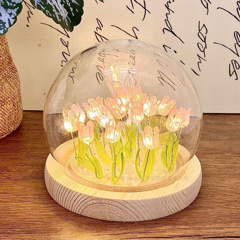 Handmade High-End Tulip Glass Night Light for Bedroom Decor