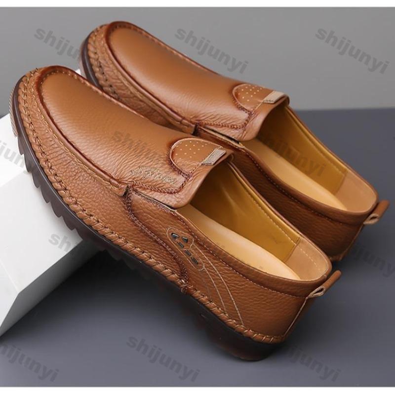 Fashion Men's Leather Shoes 2025 Spring Soft Sole Non Slip Low Help Casual Shoes Fashion Sewing Lightweight Comfortable Outdoor Flats