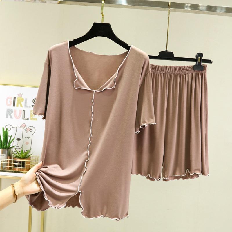 

Свободные шорты с короткими рукавами, домашняя одежда, женская летняя тонкая пижама для улицы, универсальный повседневный комплект из двух предметов, костюмы и комплекты для женщин XXXL