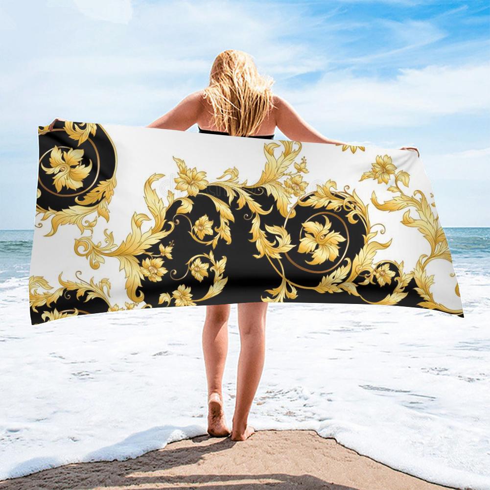 Luxus Schwarz Gold Europäisches Design Mikrofaser Saugfähige Strandtücher für Mann Frau Zuhause Hotel Badetücher Schnell Trocknendes Strandtuch