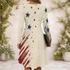 Women Criss Cross V Neck Long Sleeve Beige Printed Fitted Curved Hem Dress