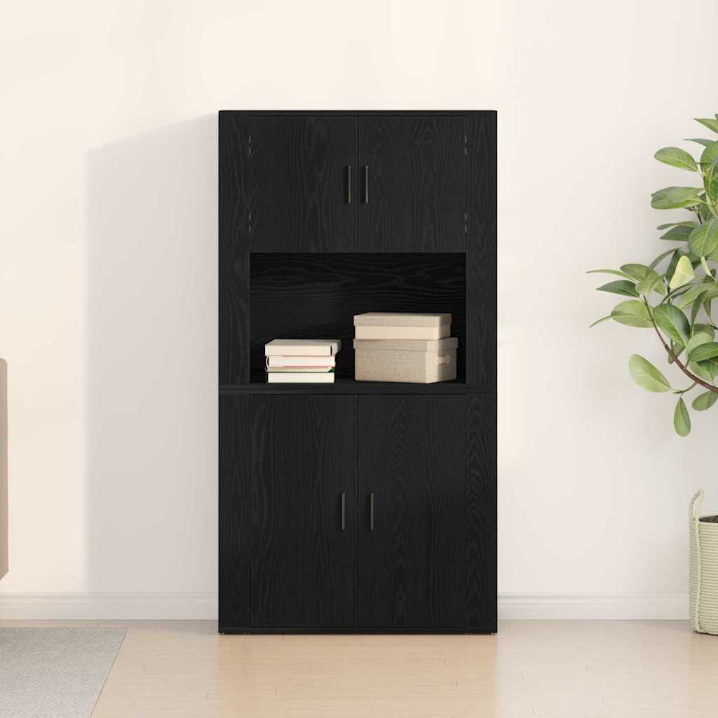 Highboard in Black Oak Look 80 x 33 x 150 cm Engineered Wood