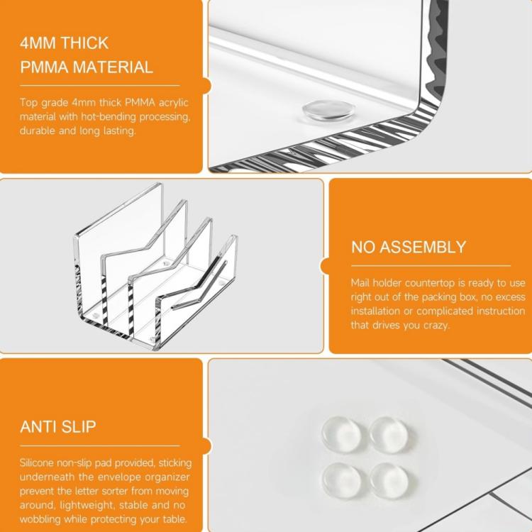 Acrylic 3-layer Letter Organizer/Card Sorting Clip for Home and Office Use