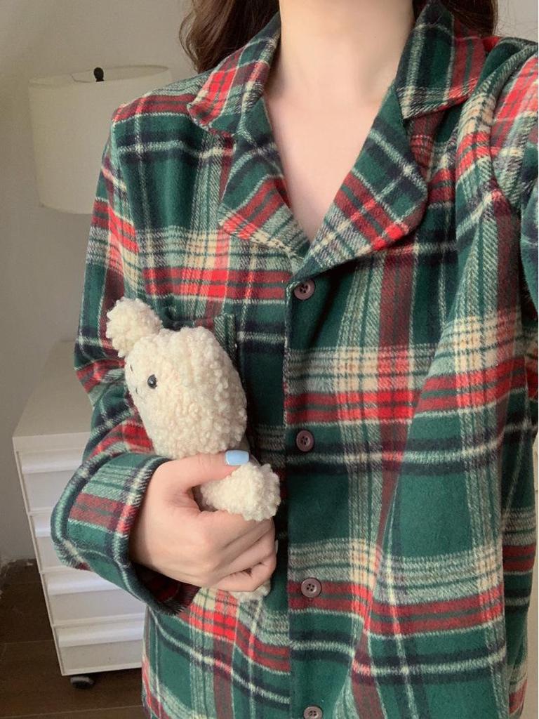 Couples' Matching Plaid Pajamas: Winter Long Sleeve & Pants Set for Indoor/Outdoor Wear