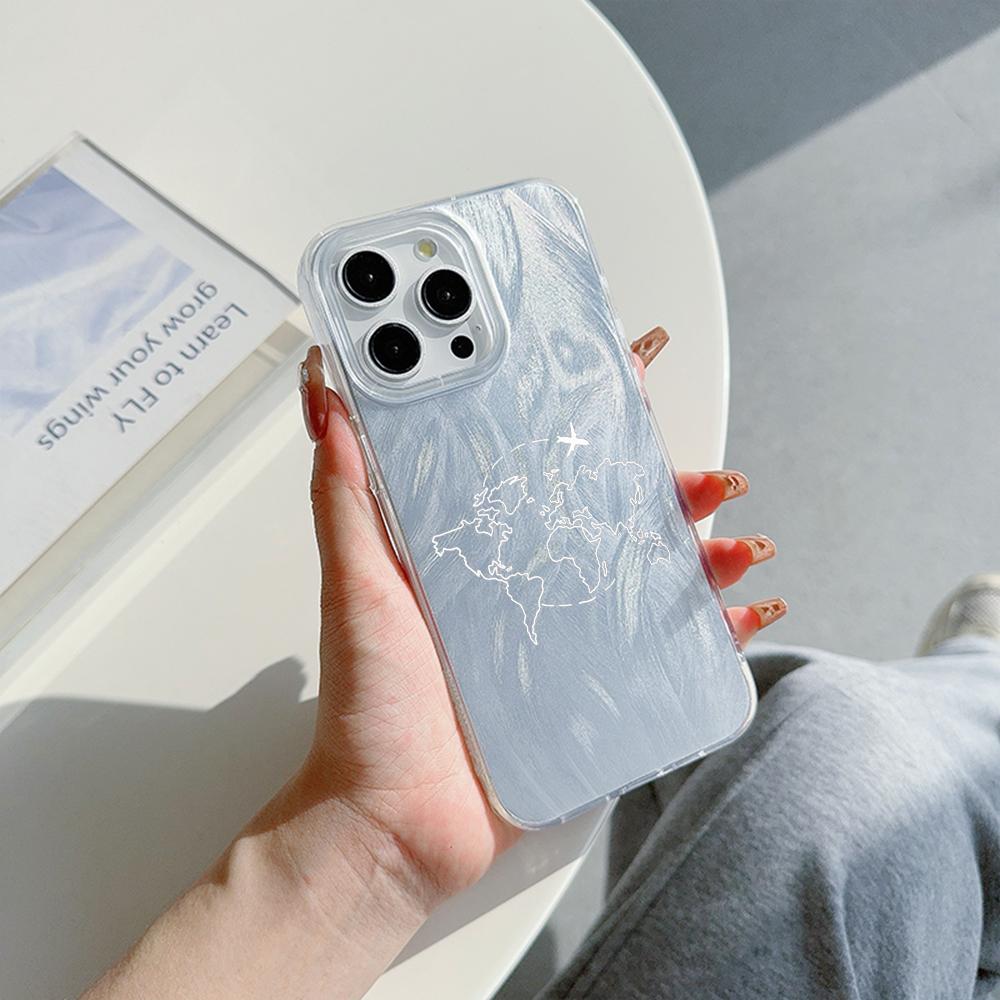 N67 Aircraft Trajectory Art Clear Frame Case for Samsung S25 A05 iPhone 16 13 Pro Max Xiaomi Redmi Note 13 Feather Chiffon Texture Silver Plated Cover