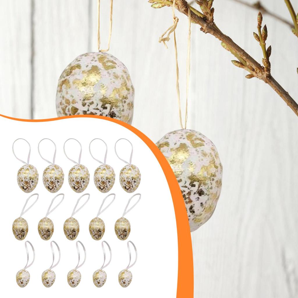 Gold Easter Egg Hanging Ornaments Set Durable Plastic Pendants for Farmhouse Garden Yard Festive Spring Party Decor