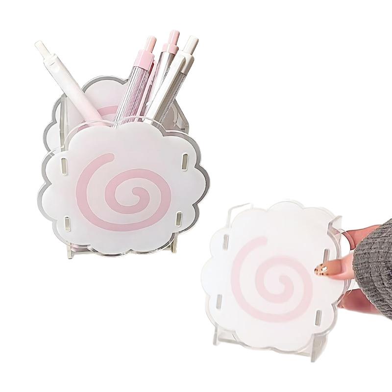 Acrylic Fish Cake Pen Holder Cute Cloud-Shaped Pen Holders Large Capacity Desktop Stationery Storage Box Office Supplies