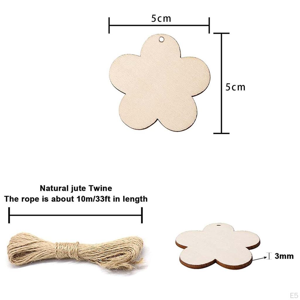 100 Wooden Tags, Gift Tags with Jute String, Unfinished Blank Wood Pieces for DIY Crafts,