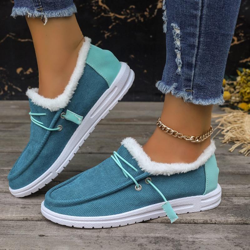Women's Plus-Size Cotton Shoes - 5 Colors, Flat-Soled, Fleece-Lined, Thickened, Suede Upper, Fluffy Collar, Slip-On Warm Style