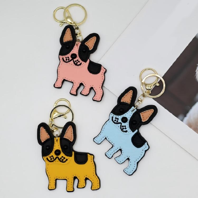 Bulldog Key Holder for Car Keys and Bags PU Leather Keychain Animal Lover Keyring Pendant Stylish Backpack Decoration