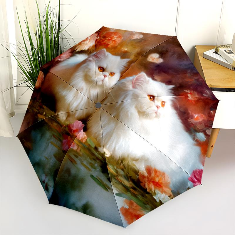 Muster mit zwei persischen Katzen, automatischer Klappschirm, tragbares und faltbares Design, 8 Schirmstäbe, ein Weihnachts- oder Geburtstagsgeschenk.