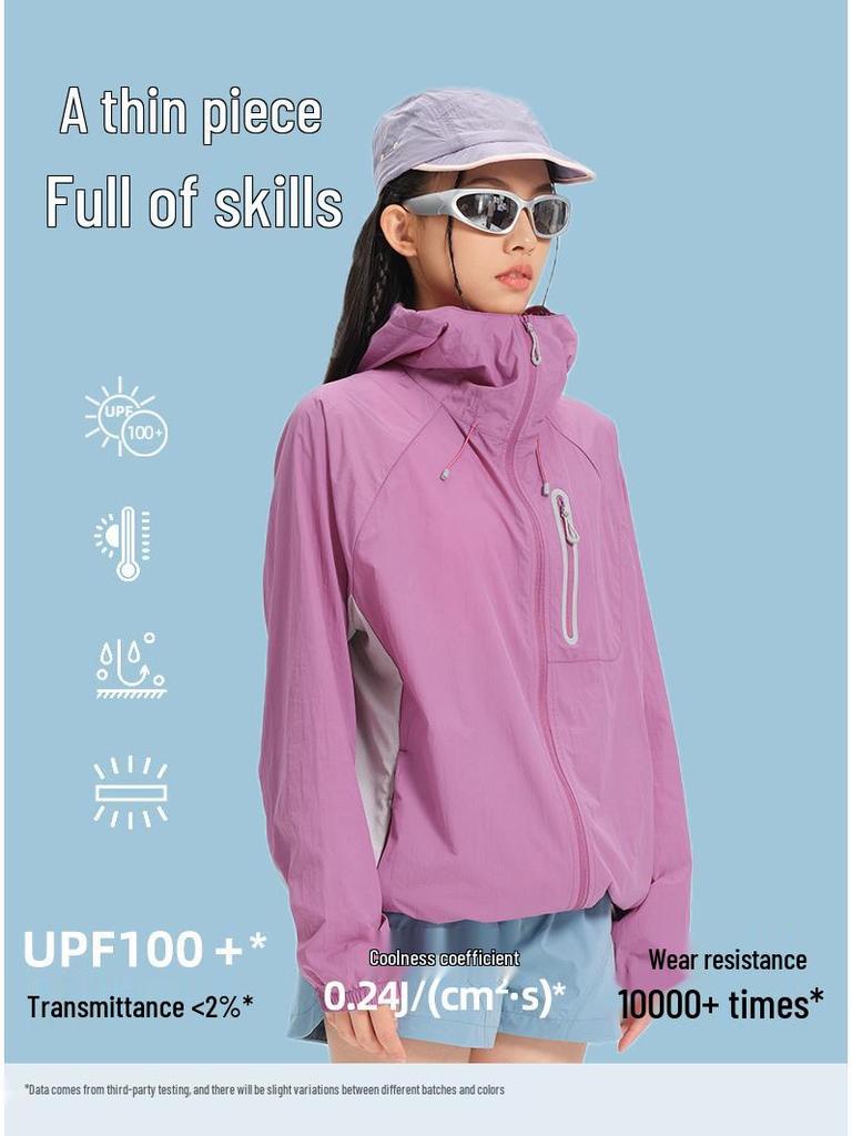 Women's Mint Green Lightweight UV Protection Jacket - Summer Outdoor Breathable, Color Block Design