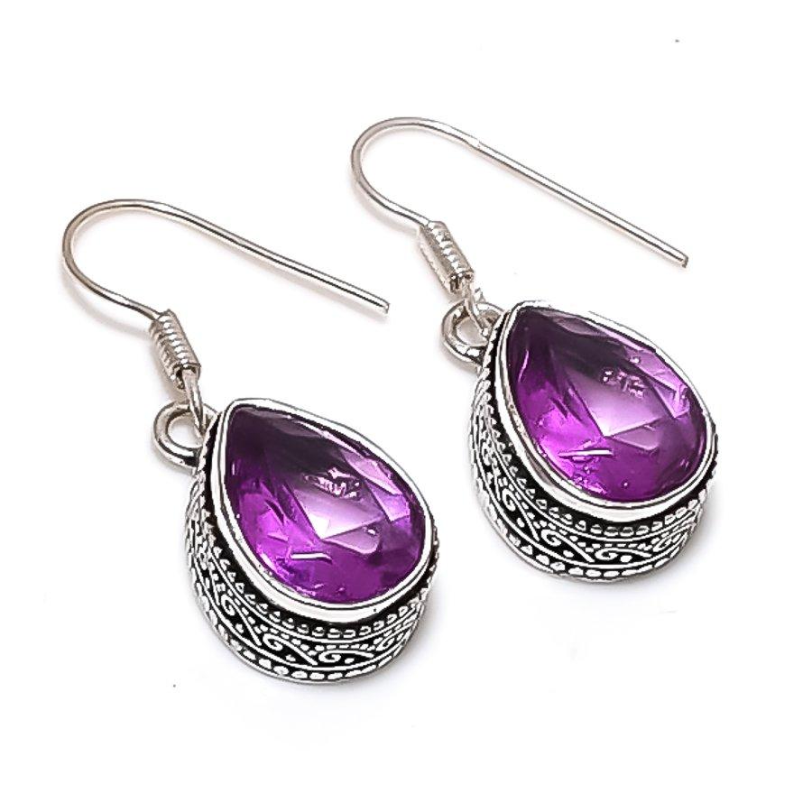 Natural Pink Amethyst Gemstone 925 Sterling Silver Jewelry Earring 1.38" g4o79
