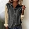 Womens  Corduroy Shirts Casual Loose Long Sleeve Collared Blouses Pocket Tops