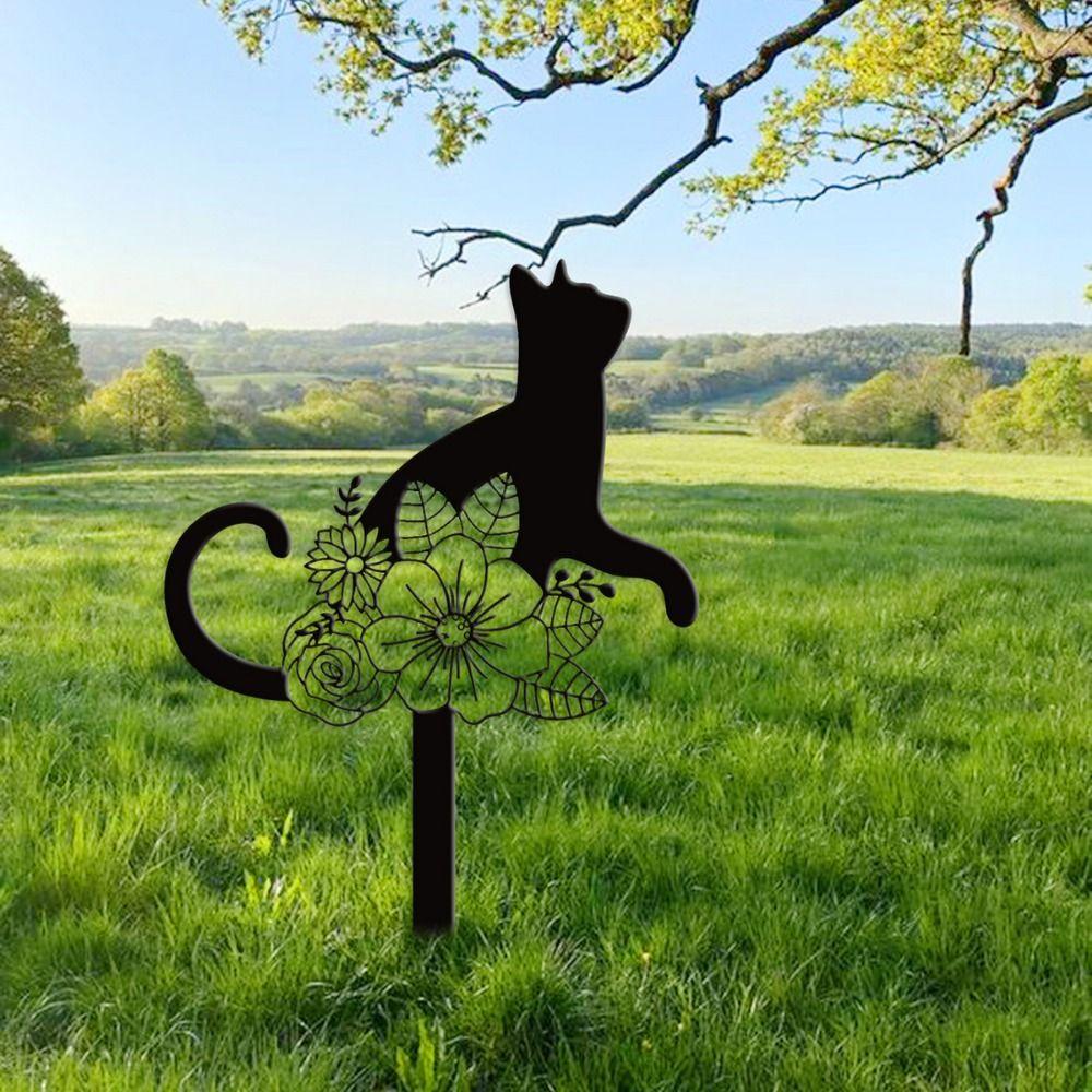 Cat Flower Pattern Cat Memorial Sign Waterproof Cemetery Memorial Plaque Outdoors