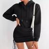 Women's Hooded Long Sleeve Mini Dress Slim High Waist Drawstring Ruched Casual Sweatshirt Dress