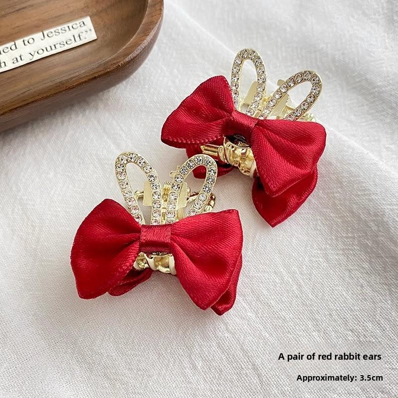 Small Hair Clips New Year's Headwear New Year's Red Bangs Hair ClipsSide Forehead Hair Clips Little Princess Hair Clips