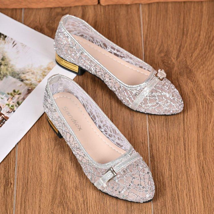 

Summer Shallow Mouth Pointed Bow Bow Peas Single Shoes Women s Korean Version of A Pedal Breathable Mesh Women s Shoes 42 срібний