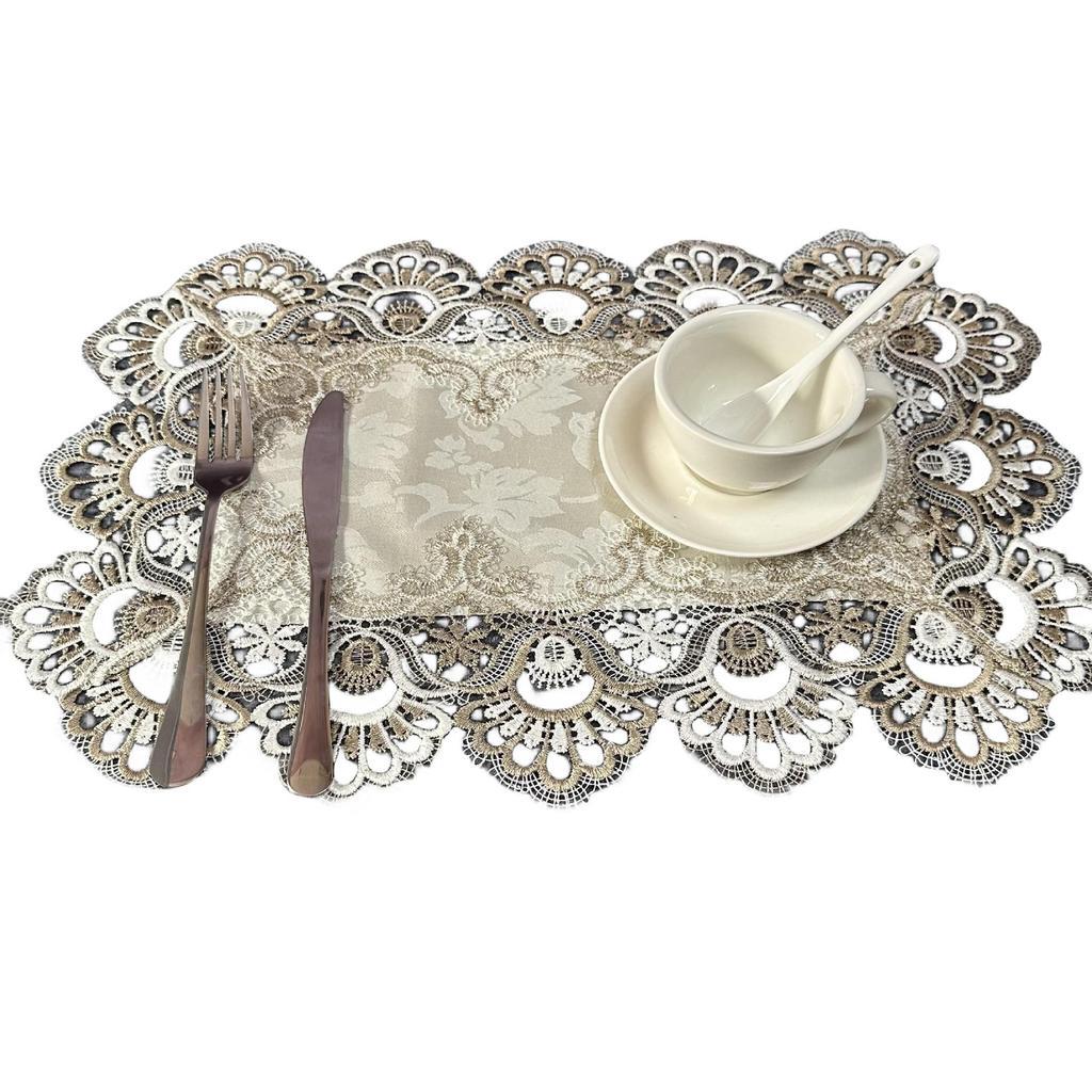 Western-Style Lace Polyester Placemat (30x45cm) for Plates & Bowls - Rectangular Design