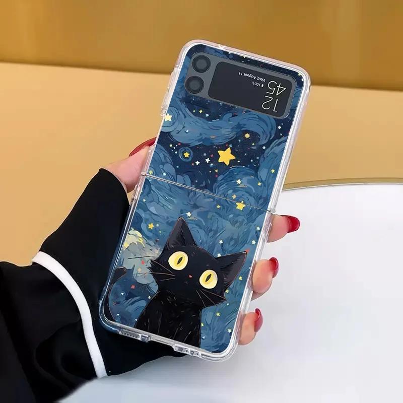 

Художественный черный кот Звездная ночь чехол для Samsung Galaxy Z Flip6 ZFlip 5 5G Прозрачный жесткий чехол для Samsung ZFlip 4 Z Flip 3 Fundas For Galaxy ZFlip 3