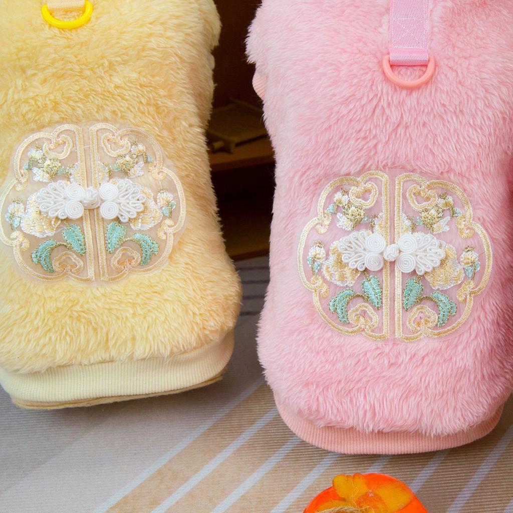 New Chinese Embroidery Pet Fleece Coat Can Be Pulled Small Dogs And Cats Hanfu Tang Suit Cute Pets Thickened Winter Clothes