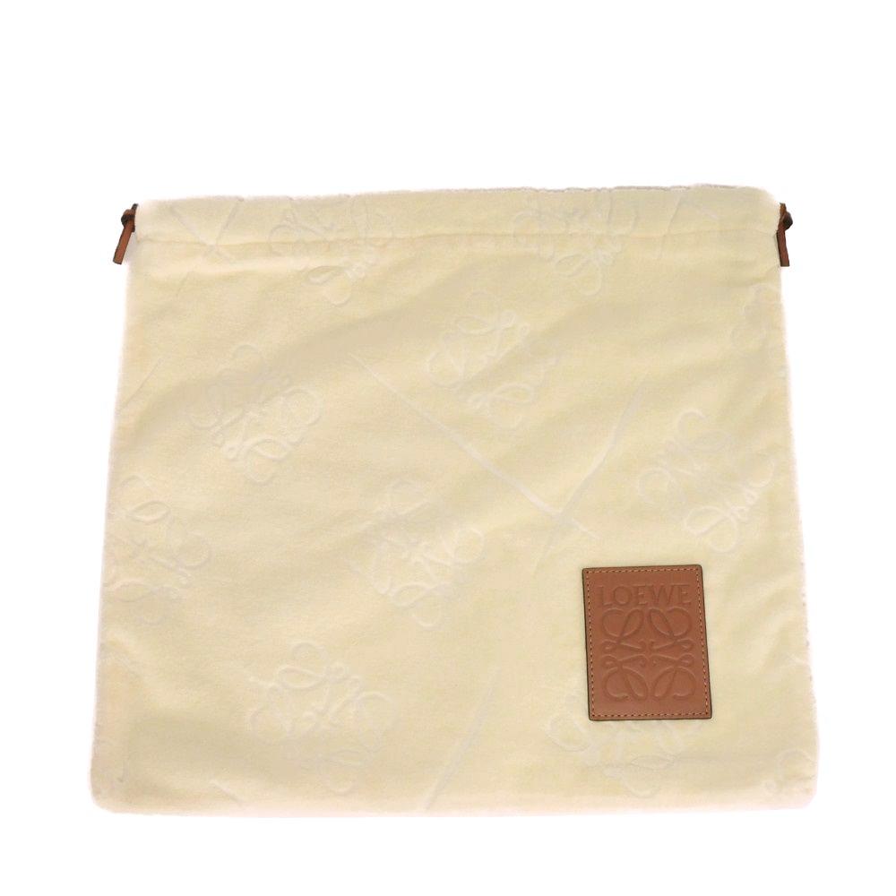 Used 12695 Towel Pouch C822Q29X01 7922 Logo Embossed Cotton All-Over Print Light Beige Calfskin Tan Anagram Pile Ecru