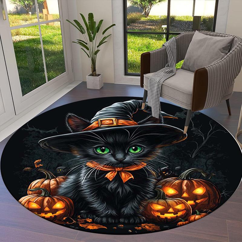 1pc Office Carpet Chair Mats Halloween Black Cat with Pumpkins Perfect for Decorating Office Chairs, Living Rooms, Or Bedrooms