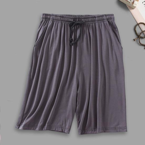 Men Summer Shorts Solid Color Loose Elastic Waist Drawstring Deep Crotch Keep Cooling Comfortable Pockets Plus Size Knee-length Shorts Men Clothes
