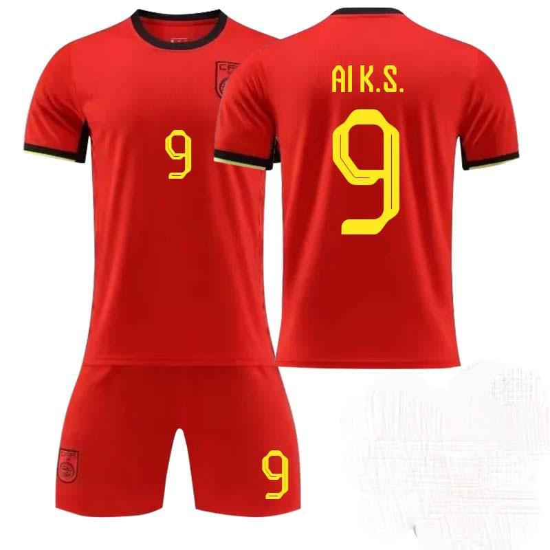 

China Team Home Court 2425 Jersey No. 7 Wu Lei 9 Exxon National Football Children s Uniform Set Short Sleeves 18#