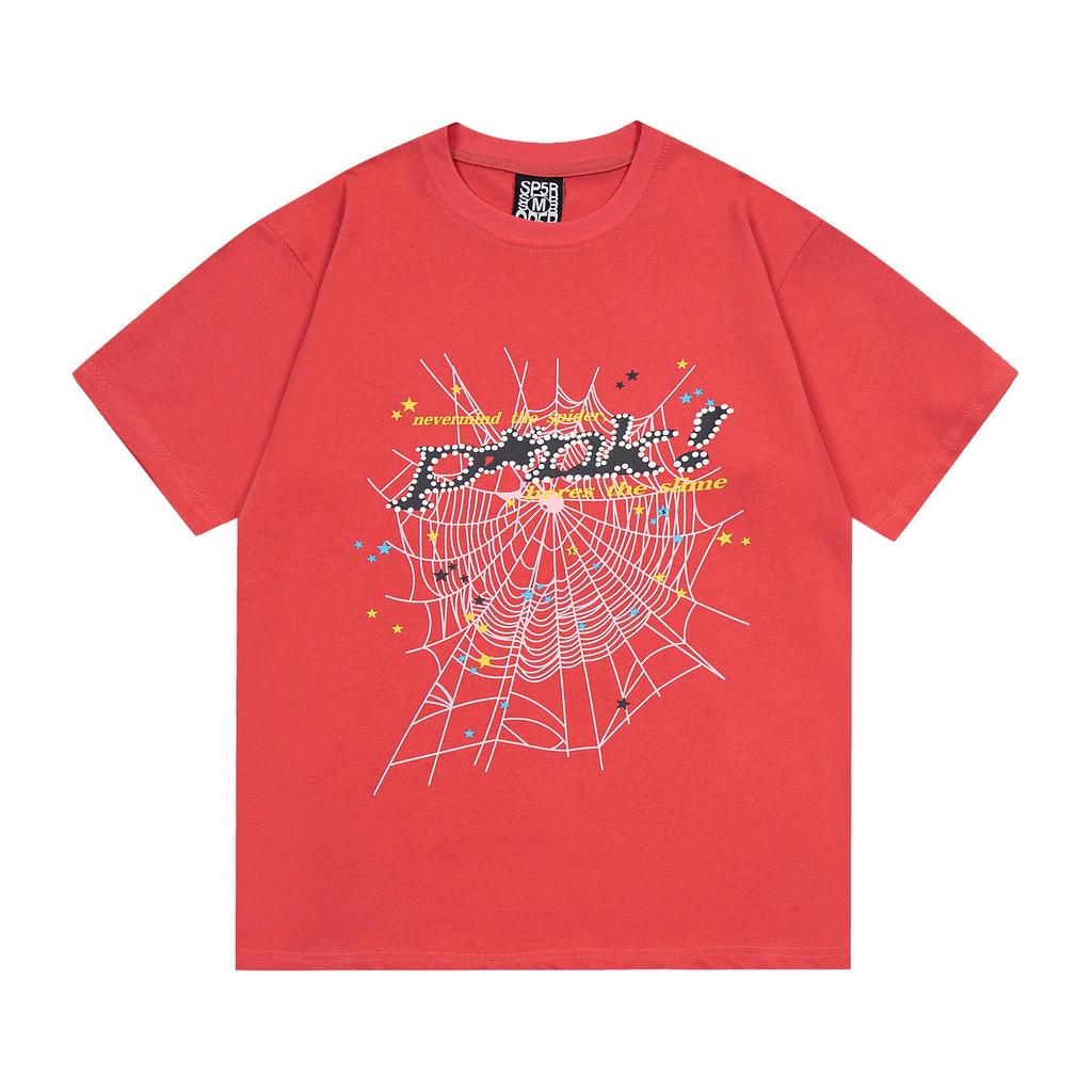 New Trendy Spider Web Print Short Sleeve Men's T-Shirt - Celebrity Style