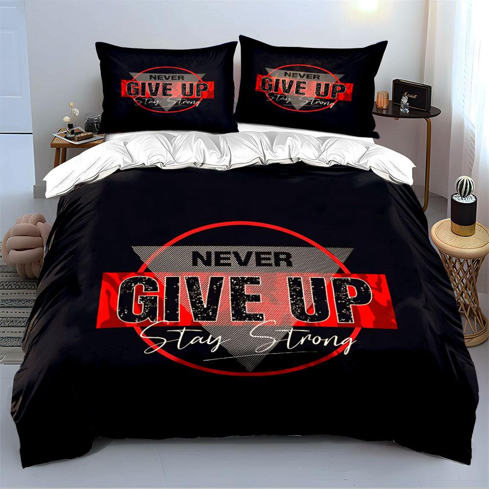 Never Give Up Motivational Print Bedding Duvet Cover Set Duvet Cover Pillowcases (1*Duvet Cover 2*Pillowcases, without duvet insert)