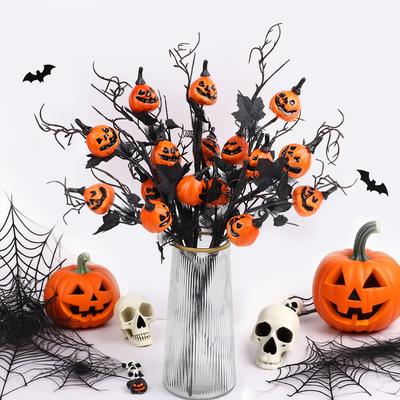1/3/5 ks Halloweenské větve Umělá dýně Javorový list Stonek Květiny Halloweenská párty Dekorace Pro Domov DIY Váza Foto rekvizity