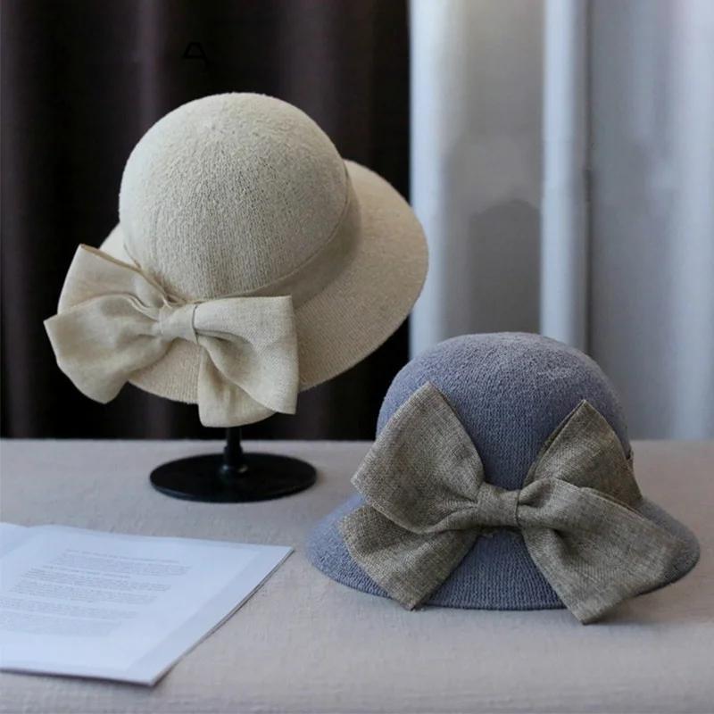Women Summer Fashion Hats Big Bow-knot Straw Hat Solid Color Sun Cap Foldable Fisherman Fashion Accesssories Women Hats