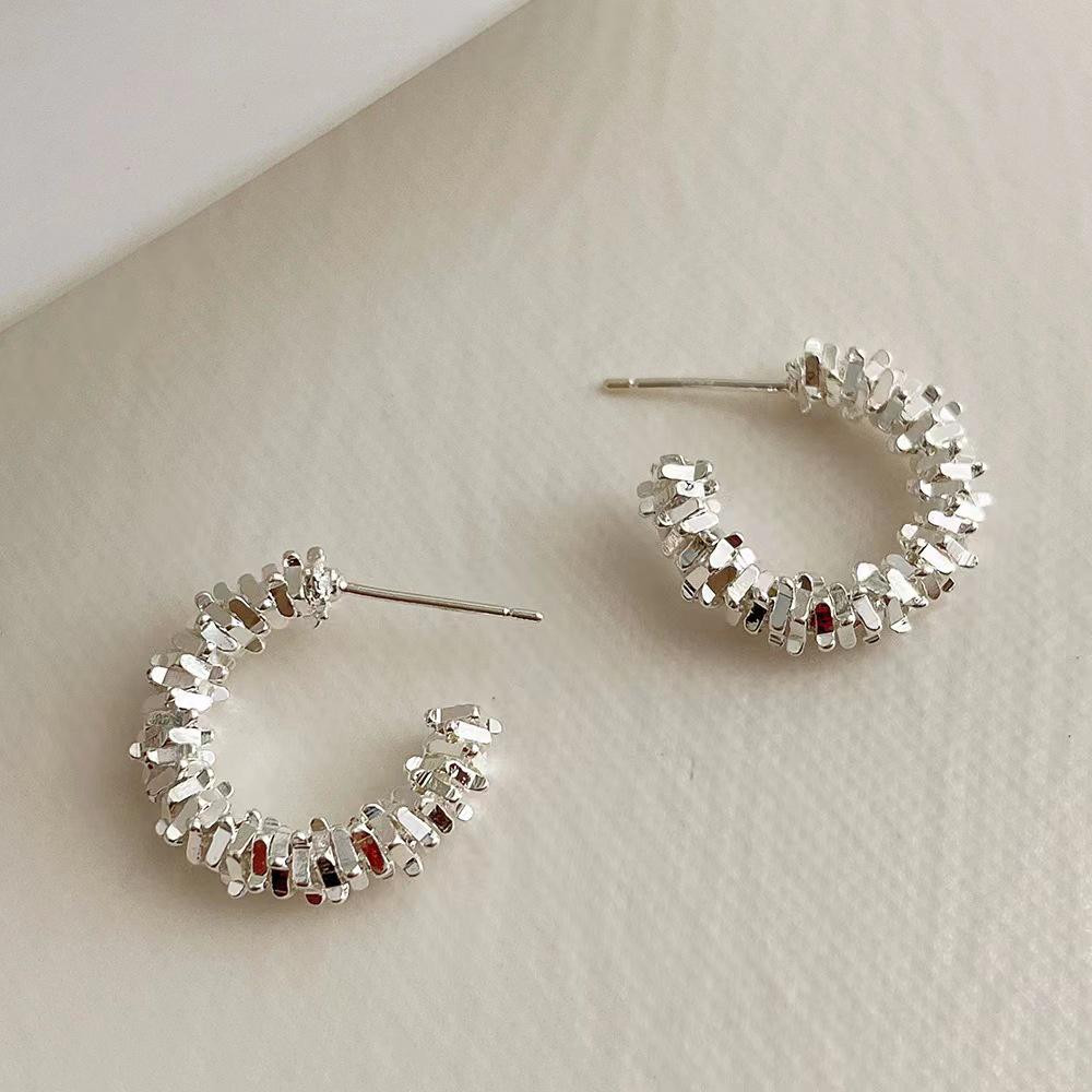 

Irregular Silver C-shaped Stud Earrings, Niche High-end 925 Silver Needle, Versatile Cold Style