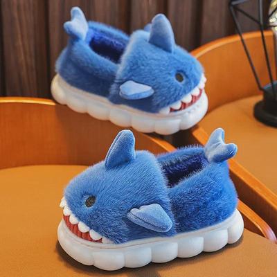 Kids' Winter Cotton Slippers with Fur Heels - Non-Slip Indoor Cartoon Home Shoes for Boys & Girls