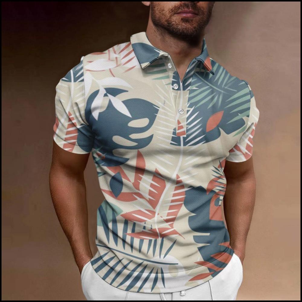 Trendiges kurzärmeliges Poloshirt mit Blumenprint, perfekte Freizeitkleidung für Herren.