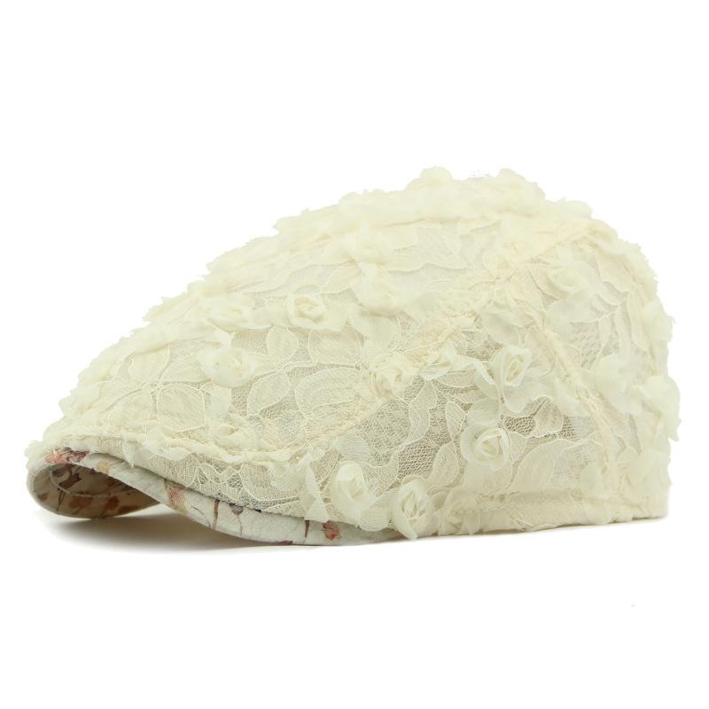 

Летняя кепка Женский кружевной берет с цветком Легкая дышащая сетчатая кепка Кепка художника бежевый