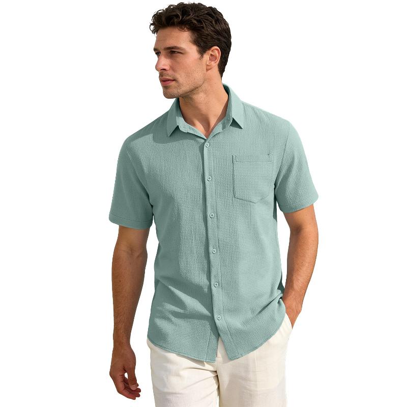 

Мужские рубашки с коротким рукавом на пуговицах, не мнущиеся, повседневные, удобные, для отпуска, пляжа, летние топы, мягкая, легкая, рубашка Гуаябера для мужчин S зелёный