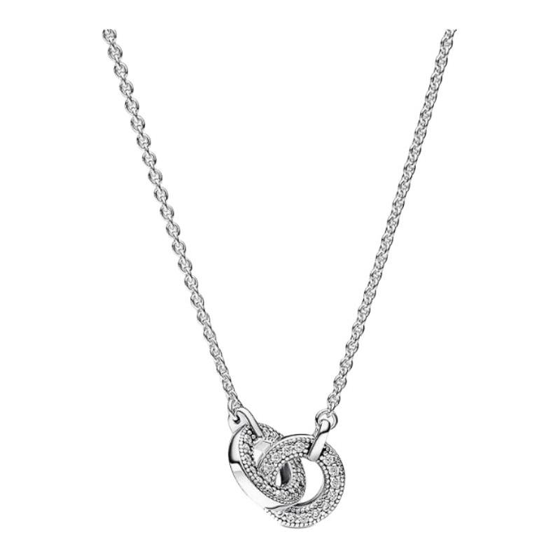 Pandora Double ring single sided pavé design necklace women s silver 392736C01 серебряный