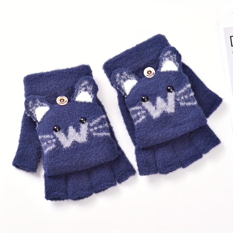 Fleece Knitted Gloves for And with Half Finger Cute Cartoon Thickened Flap To Keep Warm In Autumn and Winter Korean Version To Prevent Cold