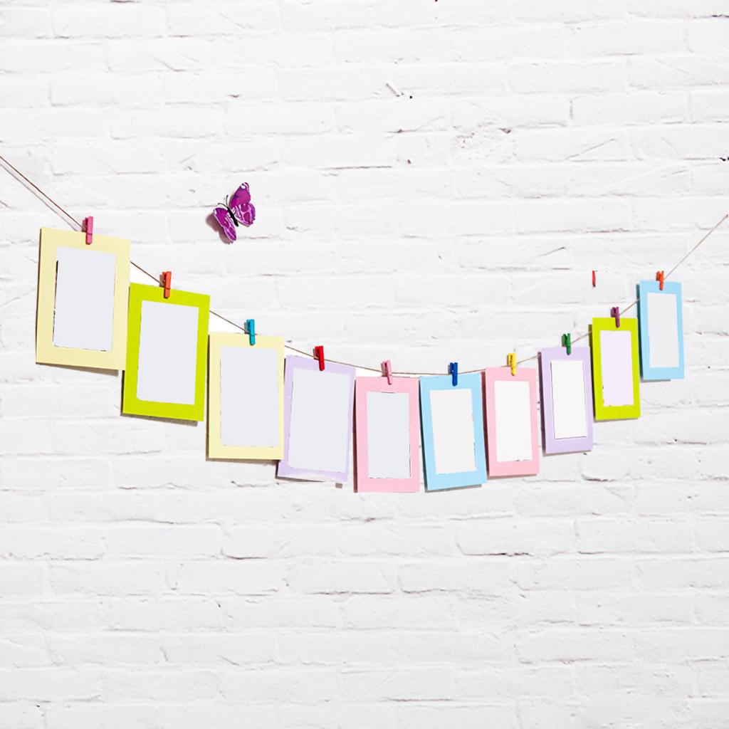 10 Pcs DIY Kraft Paper Photo Frame 3 Inch Hanging Wall Photos Picture Frame Kraft Paper With Clips