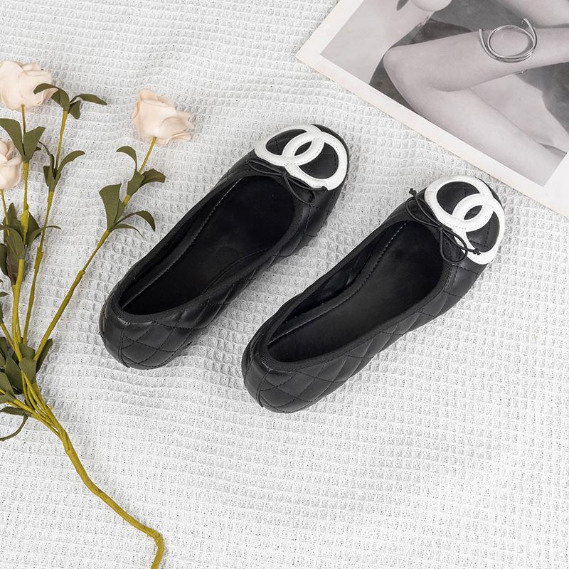 Customized inner height increase small fragrant wind rhombus bow flat single shoes women's ballet shoes French retro commuter ladyshoes