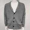 Men's Cardigan Sweater with Turn-down Collar and Long Sleeves