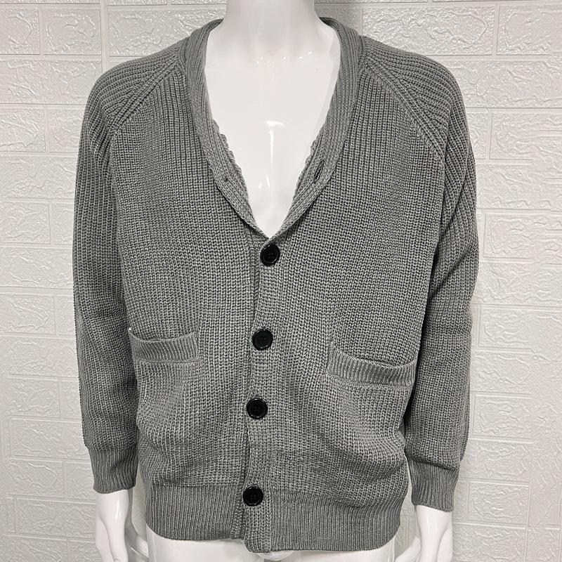 Men's Cardigan Sweater with Turn-down Collar and Long Sleeves