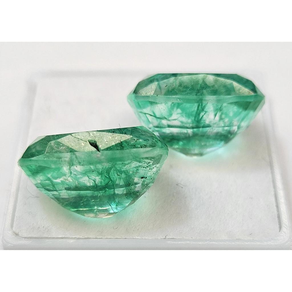 Colombian Emerald Green 17-18 Ct Cushion Cut Pair Certified Fabulous Gemstone
