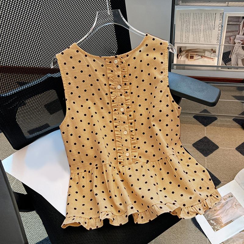 

VONDA Женские летние топы без рукавов в горошек, повседневные, с оборками 5XL жёлтый