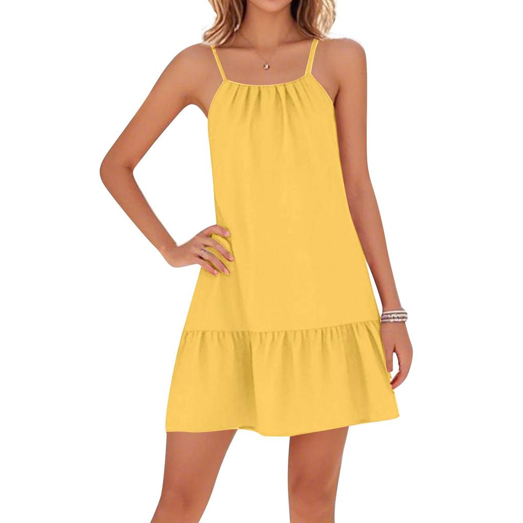 Women's Casual Round Neck Adjustable Straps Beach Backless Dresses