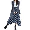 Kryoza Check Langer Rock mit Hohem Elastischem Damenrock, A-Linien-Muster, Taille, Stilvoll, Taille, Herbst/Winter (BGZ01-Navy-S)