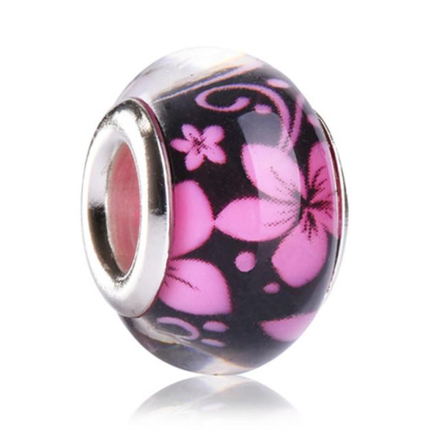 Daisy Flower Round Murano Glass Beads for Charm Bracelet Pendant DIY Jewelry